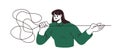 Problem-solving concept. Woman untangling complexity, tangled complicated work task. Finding solution in chaos. Order
