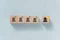 Problem solving, creative idea or innovative idea, outstanding person concept. outstanding wooden blocks with brighten lightbulb
