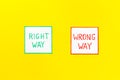 Problem solving. Right and wrong way icons on work desk from above Royalty Free Stock Photo