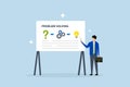 Problem solving skill, Entrepreneur demonstrates issue resolution process on whiteboard Royalty Free Stock Photo
