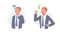 Problem solving skill to think of solution, creativity to solve, confused businessman thinking then got idea.