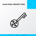 Problem solving and Solution Icon Concept. Key with circle in puzzle piece. 64x64 vector line icon style Royalty Free Stock Photo