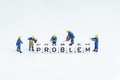 Problem solving with teamwork, cooperation and partnership or business solution concept, miniature people worker help working on
