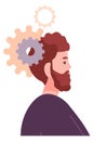 Problem solving thinking process. Human head with gears