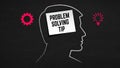 Problem Solving Tip Text Banner Showing Human Head Silhouette with Blank Sticky Note on Chalkboard Background Royalty Free Stock Photo