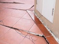 Problems of the construction of houses, collapse houses, soil collapsed, tiles broken damaged, floor split cracked