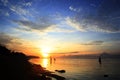 Probolinggo indonesia. July 6, 2016. Silhouette of fishermen when the sun rises on the beach Royalty Free Stock Photo