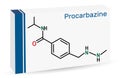 Procarbazine chemotherapy medication molecule. Skeletal chemical formula. Paper packaging for drugs