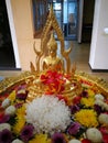 Procedure of Buddhist praying from Buddha statue