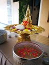 Procedure of Buddhist praying from Buddha statue