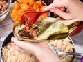 Procedure step of making zongzi or rice dumpling recipe on Dragon Boat Festival