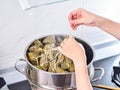 Procedure step of making zongzi or rice dumpling recipe, steam and boil on Dragon Boat Festival Royalty Free Stock Photo