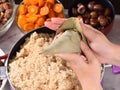 Procedure step of making zongzi or rice dumpling recipe on Dragon Boat Festival Royalty Free Stock Photo