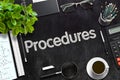 Procedures Handwritten on Black Chalkboard. 3D Rendering. Royalty Free Stock Photo