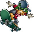 Cartoon style mallard duck riding on a skateboard Royalty Free Stock Photo