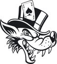 Cartoon wolf with top hat and ace of spades Royalty Free Stock Photo