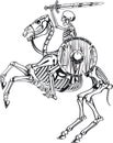 Skeleton warrior with sword and shield riding skeleton horse