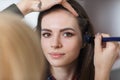 Process of applying makeup on the girls face Royalty Free Stock Photo