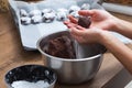 The process of baking brownie cookies
