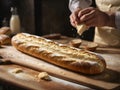 The process of baking a classic French baguette, from mixing the dough to the final golden-brown result