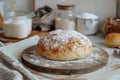 the process of baking round bread in the oven. Royalty Free Stock Photo