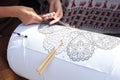 Process of bobbin lace making, art work Royalty Free Stock Photo