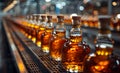 The process of bottling of whiskey in distillery Royalty Free Stock Photo