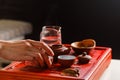 The process of brewing tea at the tea ceremony. Royalty Free Stock Photo