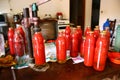 process of capping sauce bottles Royalty Free Stock Photo