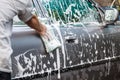 The process of car washing high pressure water at the carwash Royalty Free Stock Photo