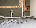 Process of changing pipes in bathroom interior