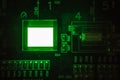 The process of checking several oled displays on the test station. Displays glow brightly of green color close up