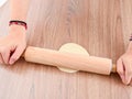 The process of chef cooking pan-fried bun Royalty Free Stock Photo