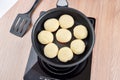 The process of chef cooking pan-fried bun Royalty Free Stock Photo