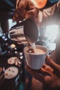 Process of coffee making using coffee machine Royalty Free Stock Photo