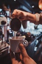 Process of coffee making using coffee machine Royalty Free Stock Photo