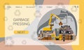 Process of compressing garbage before disposal in production shop. Concept of website, landing page design template Royalty Free Stock Photo