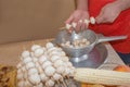 Process of cooking a delicious mushrooms - hands