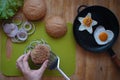 The process of cooking a hamburger at home, top view Royalty Free Stock Photo