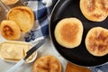 Process of cooking hot english muffins Royalty Free Stock Photo