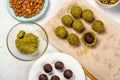 The process of cooking raw vegan marzipan sweets Royalty Free Stock Photo