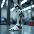 The process of creating a bionic prosthetic leg in the laboratory. The prosthesis has a complex structure that mimics a human leg.
