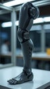 The process of creating a bionic prosthetic leg in the laboratory. The prosthesis has a complex structure that mimics a human leg.