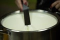 The process of creating a grain of cheese. Cooking Homemade Cheese