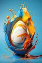 The process of creatively coloring an egg on a blue background Royalty Free Stock Photo