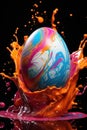 The process of creatively coloring an egg with bright colors on a dark background Royalty Free Stock Photo