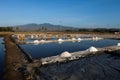 The process of crystallization of sea water into salt in the traditional way in Indonesia