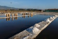 The process of crystallization of sea water into salt in the traditional way in Indonesia