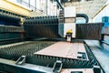 Process of cutting metal. CNC Laser plasma cutter machine in industrial metalwork factory Royalty Free Stock Photo