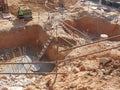 The process of cutting piles after the completion of building foundation piling work. Royalty Free Stock Photo